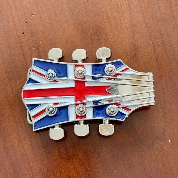 Union Jack British Guitar Rocker Belt Buckle - Picture 4 of 16